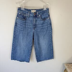 Madewell Womens High Rise Wide Leg Culottes Denim Pants Blue Raw Hem 29 New READ